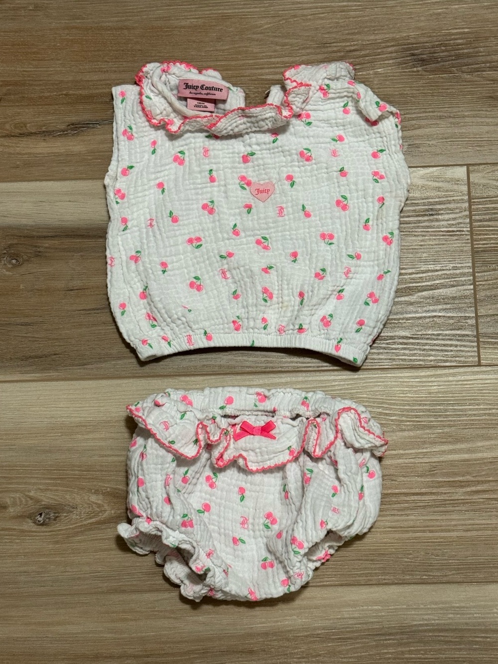 Juicy Couture Baby Girl White Muslin Cherry Print Top & Bloomers Set 18M